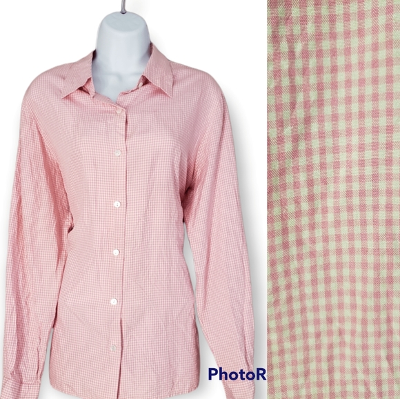 Talbots Tops - Talbots pink & white gingham pure silk button down blouse Womens 12
